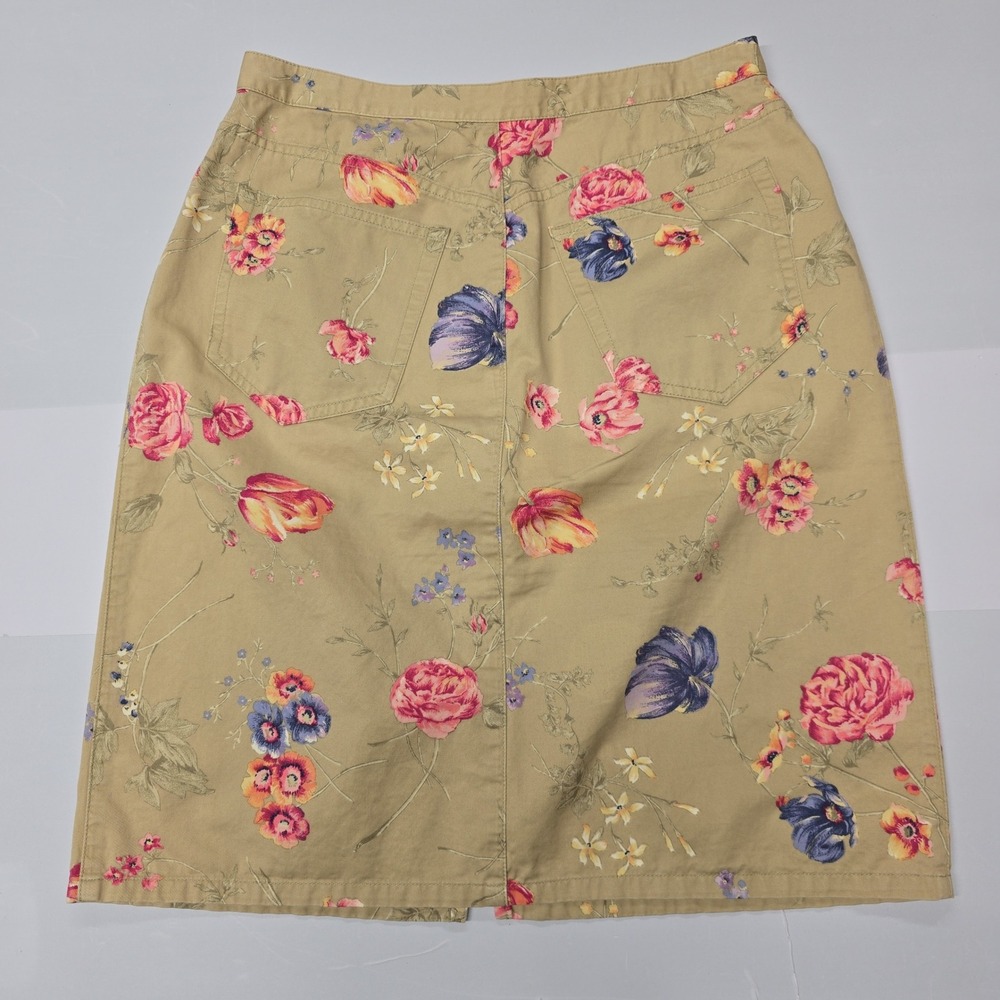 Vintage Liz Claiborne Jeans Floral Print Midi Skirt Women Size‎ 8 Beige Cotton